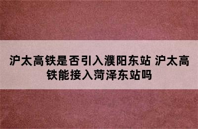 沪太高铁是否引入濮阳东站 沪太高铁能接入菏泽东站吗